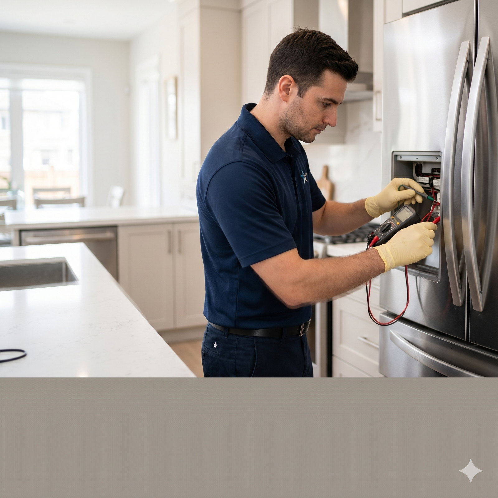 Technician checking refrigerator compressor coils