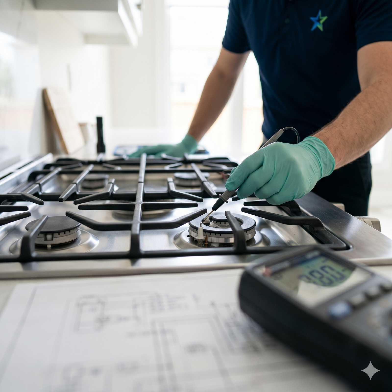 Technician inspecting an electric bake element